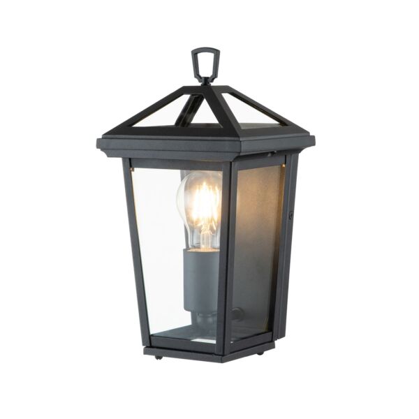 Quintiesse - Alford Place - QN-ALFORD-PLACE7-S-MB - Black Clear Glass IP44 Outdoor Wall Light