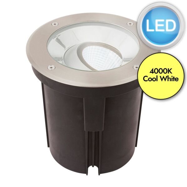 Saxby Lighting - Hoxton - 94060 - LED Stainless Steel Clear Glass IP67 16.5w 4000k 185mm Dia Outdoor Ground Light