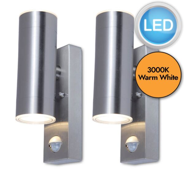 Set of 2 Grange - Stainless Steel LED Outdoor Up Down Motion Sensor Wall Lights