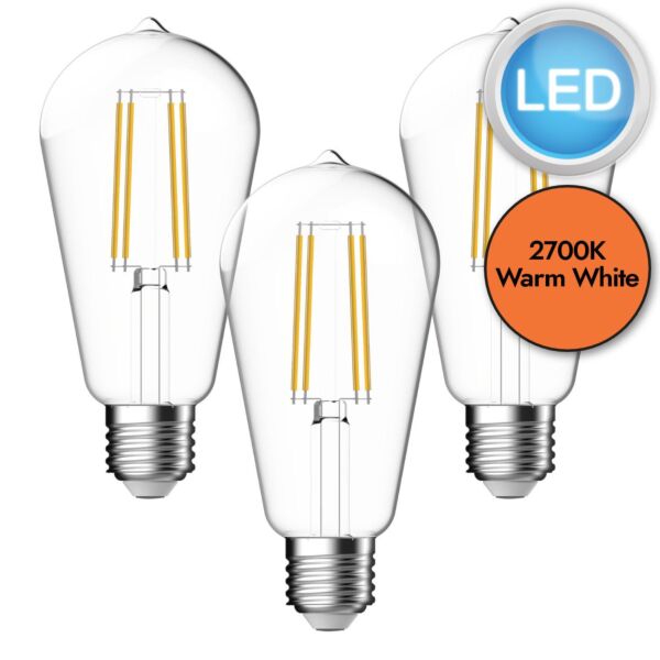 3 x 6.8W LED E27 ST64 Filament Light Bulbs - Warm White