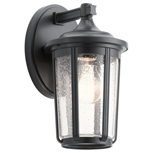 Quintiesse - Fairfield - QN-FAIRFIELD-M-BK - Black Clear Seeded Glass IP44 Outdoor Wall Light