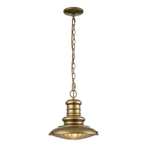 Feiss Lighting - Redding Station - FE-REDDING8-M-PDB - Distressed Brass Prismatic Glass IP44 Outdoor Ceiling Pendant Light