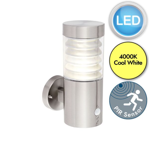 Endon Lighting - Equinox - 72916 - LED Stainless Steel Clear IP44 Outdoor Sensor Wall Light