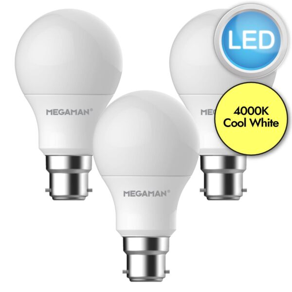 3 x 8.6W LED B22 Light Bulbs - Cool White