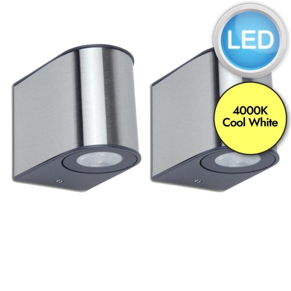 Set of 2 Gemini - 9W LED Stainless Steel Clear Glass IP54 Outdoor Wall Washer Lights