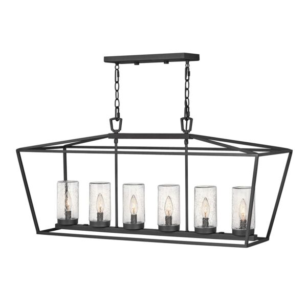 Quintiesse - Alford Place - QN-ALFORD-PLACE-6P-MB - Black Clear Seeded Glass 6 Light IP44 Outdoor Ceiling Pendant Light