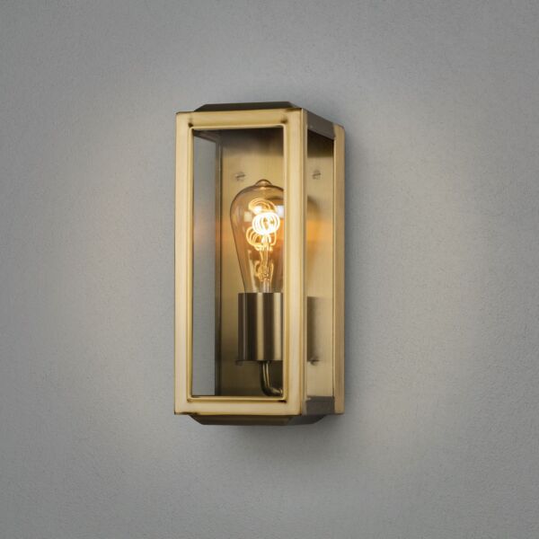 Konstsmide - Carpi - 7348-800 - Brushed Brass Clear Glass IP44 Outdoor Half Lantern Wall Light