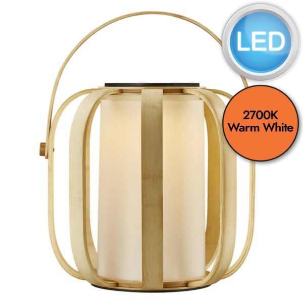 Nordlux - Bob To-Go - 2118085062 - LED Brown Bamboo Opal Glass IP44 Solar Outdoor Portable Lamp