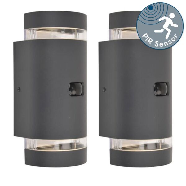 Set of 2 Focus - 7W Dark Grey Opal 2 Light Outdoor Sensor Wall Lights