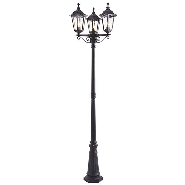 Endon Lighting - Burford - 76552 - Black Clear Glass 3 Light IP44 Outdoor Lamp Post