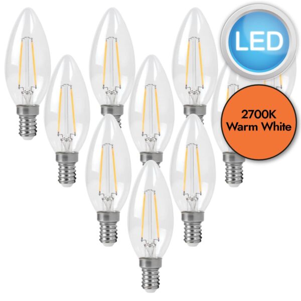 10 x 2.1W LED E14 Candle Filament Light Bulbs - Warm White