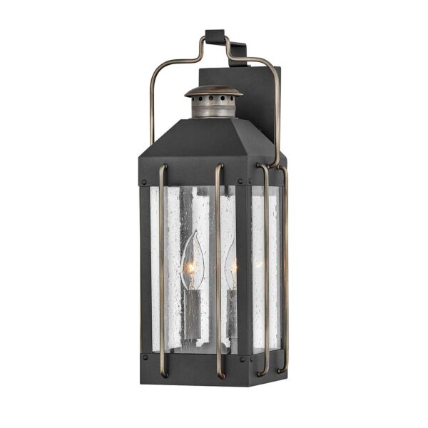 Hinkley Lighting - Fitzgerald - HK-FITZGERALD2-M - Black Clear Seeded Glass 2 Light IP44 Outdoor Half Lantern Wall Light