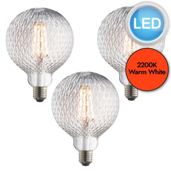 Endon Lighting - Set of 3 Facet - 80182 - LED E27 ES - Filament Light Bulbs - 125mm dia