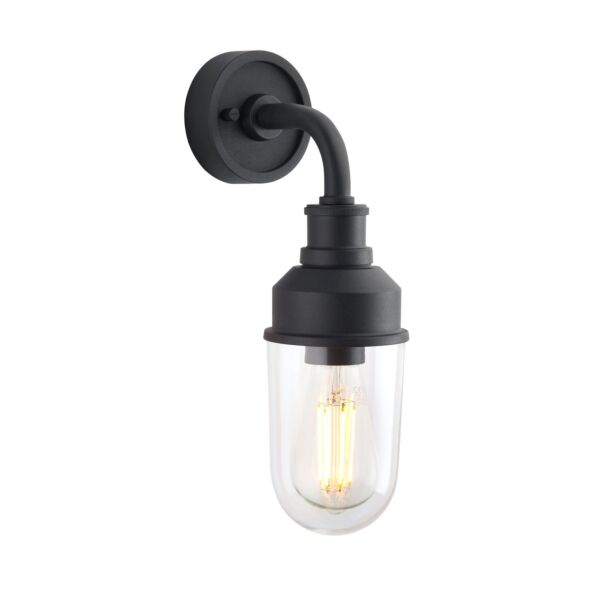 Dorchester - Black Clear Glass Drop arm IP44 Outdoor Wall Light