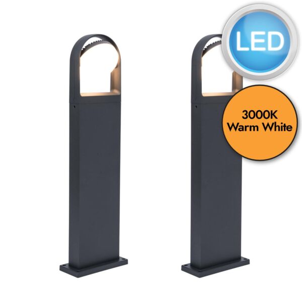 Set of 2 Fele - LED Dark Grey Opal IP54 Outdoor Post Lights