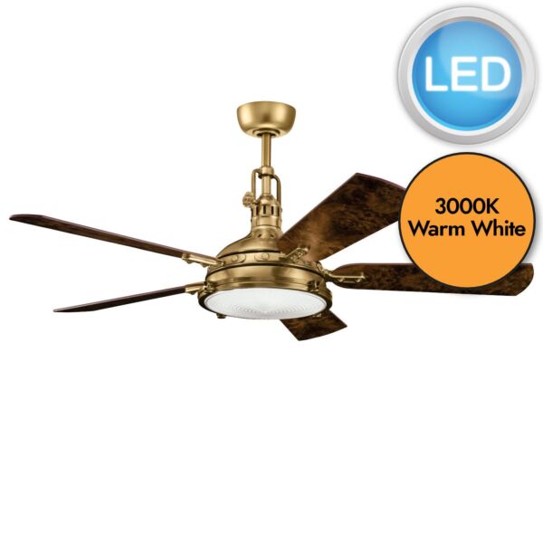 Kichler Lighting - Hatteras Bay - KLF-HATTERAS-BAY-56-BAB - Antique Brass Poplar Burl White Glass Ceiling Fan