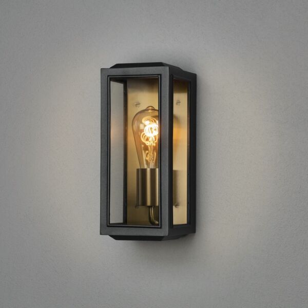 Konstsmide - Carpi - 7348-758 - Black Brass Clear Glass IP44 Outdoor Half Lantern Wall Light