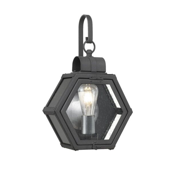 Quintiesse - Heath - QN-HEATH-S-MB - Black Clear Seeded Glass IP44 Outdoor Wall Light