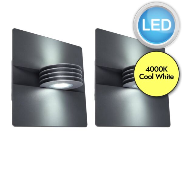 Set of 2 Split - LED Dark Grey Clear Glass IP44 Outdoor Wall Washer Lights