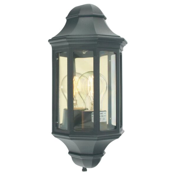 Norlys Lighting - Malaga Mini - M8-2-MINI-BLACK - Black Clear IP44 Outdoor Half Lantern Wall Light